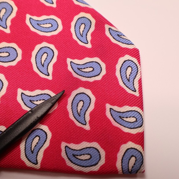 Ben Silver Silk Necktie Paisley Print Business Casual Breuer Tie - Minor Flaws - Picture 7 of 10